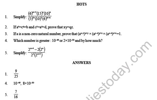 exponents and powers class 8 hots questions